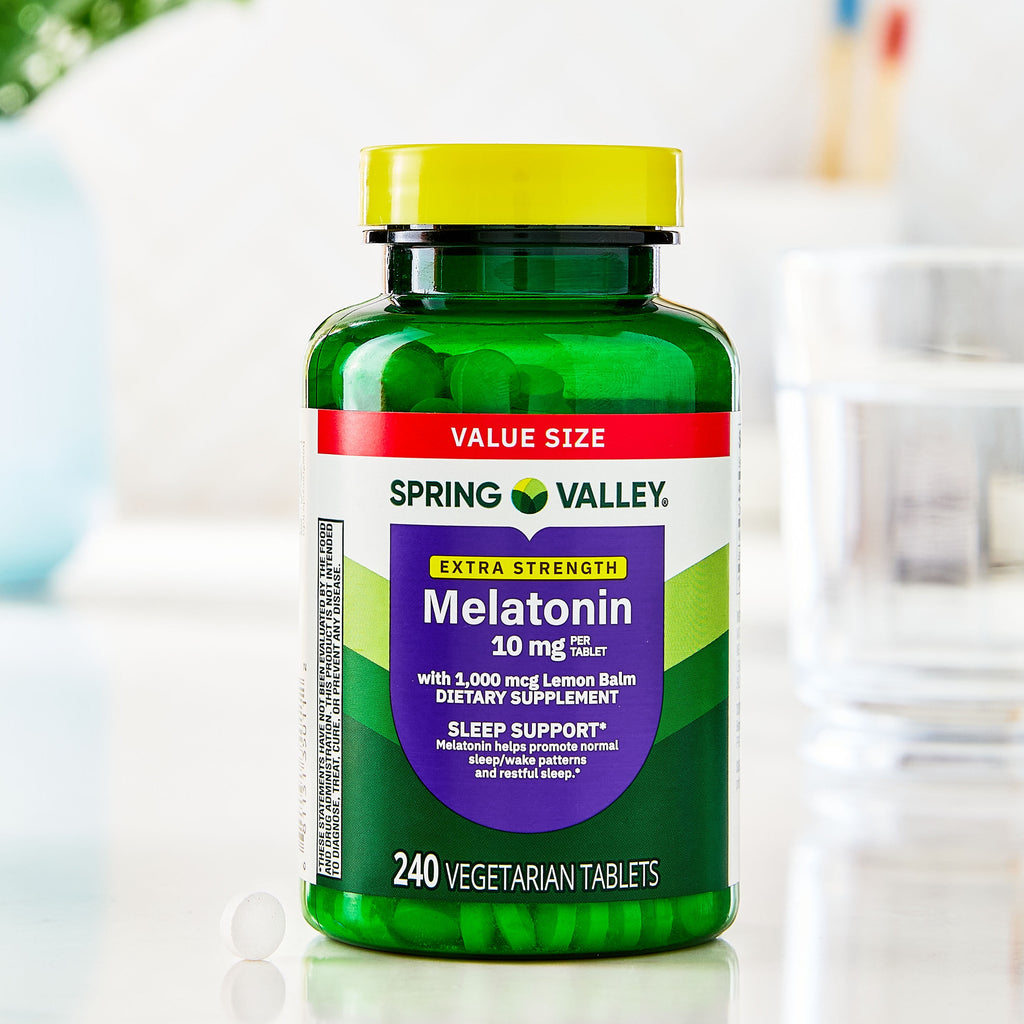 Spring Valley Extra Strength Melatonin Tablets Dietary Supplement Value Size, 10 mg, 240 Count