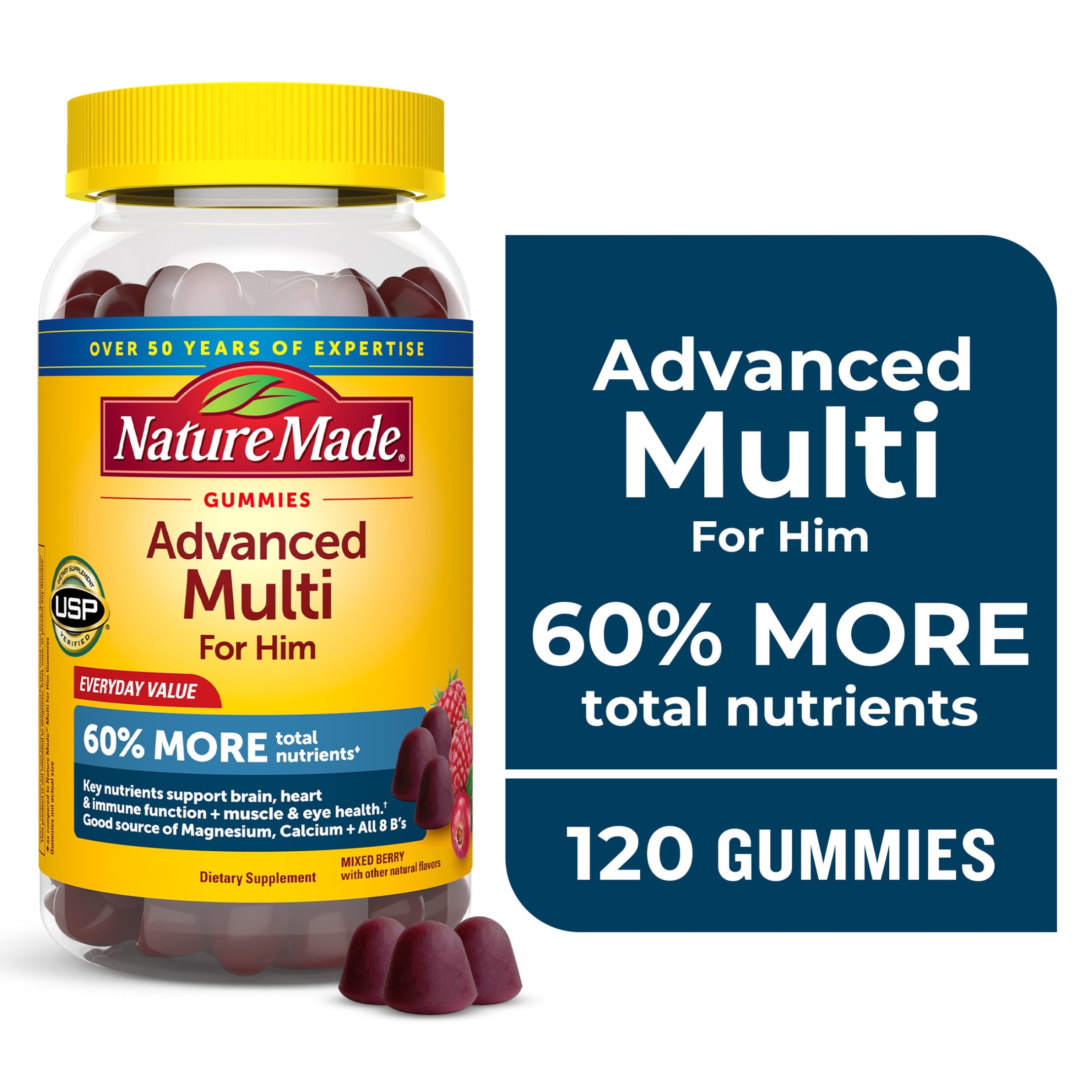 Nature Made Advanced Multivitamin Gummies For Men with Magnesium, Calcium & B Vitamins, 120 Ct to Support General Wellness for Men