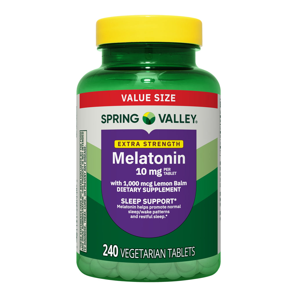 Spring Valley Extra Strength Melatonin Tablets Dietary Supplement Value Size, 10 mg, 240 Count