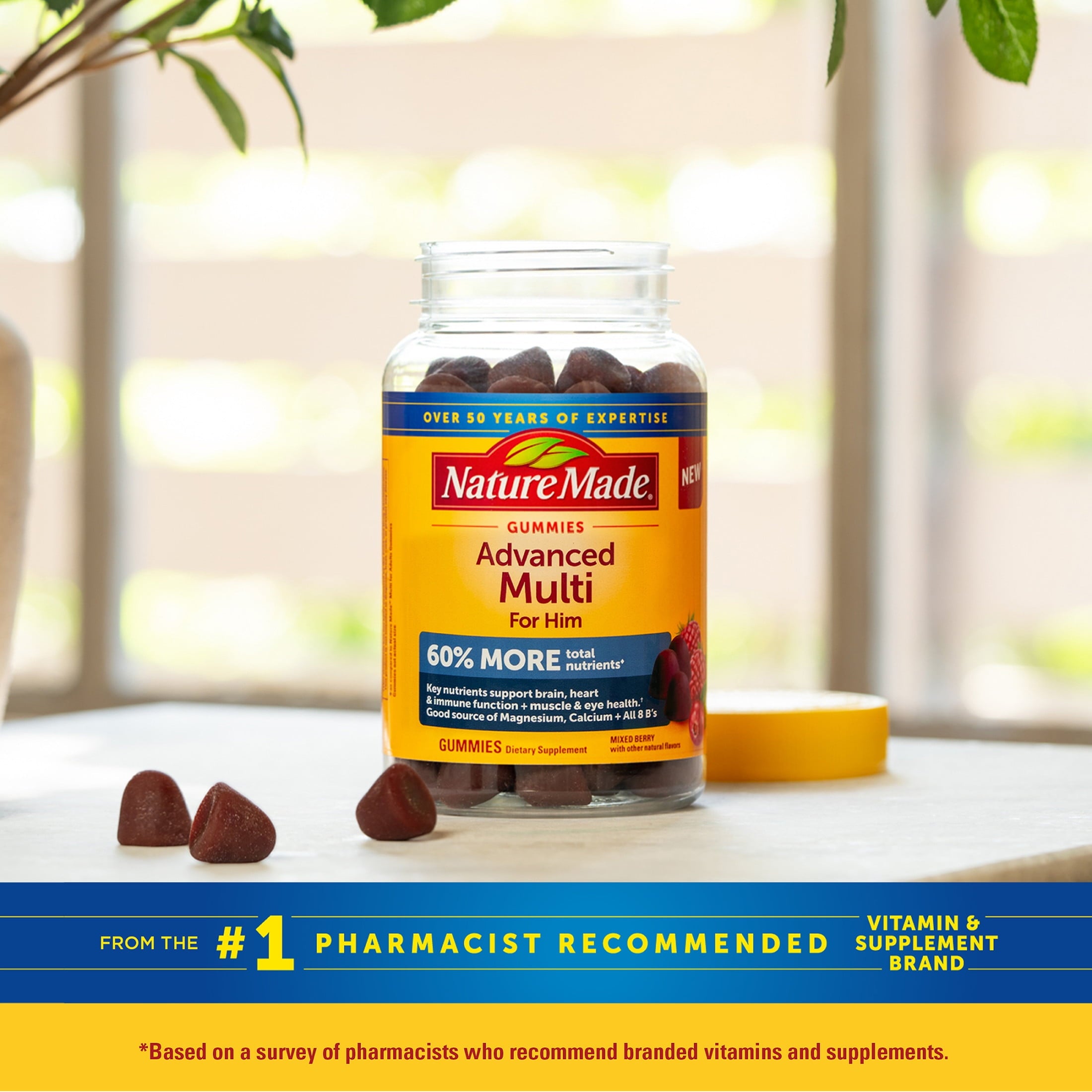 Nature Made Advanced Multivitamin Gummies For Men with Magnesium, Calcium & B Vitamins, 120 Ct to Support General Wellness for Men