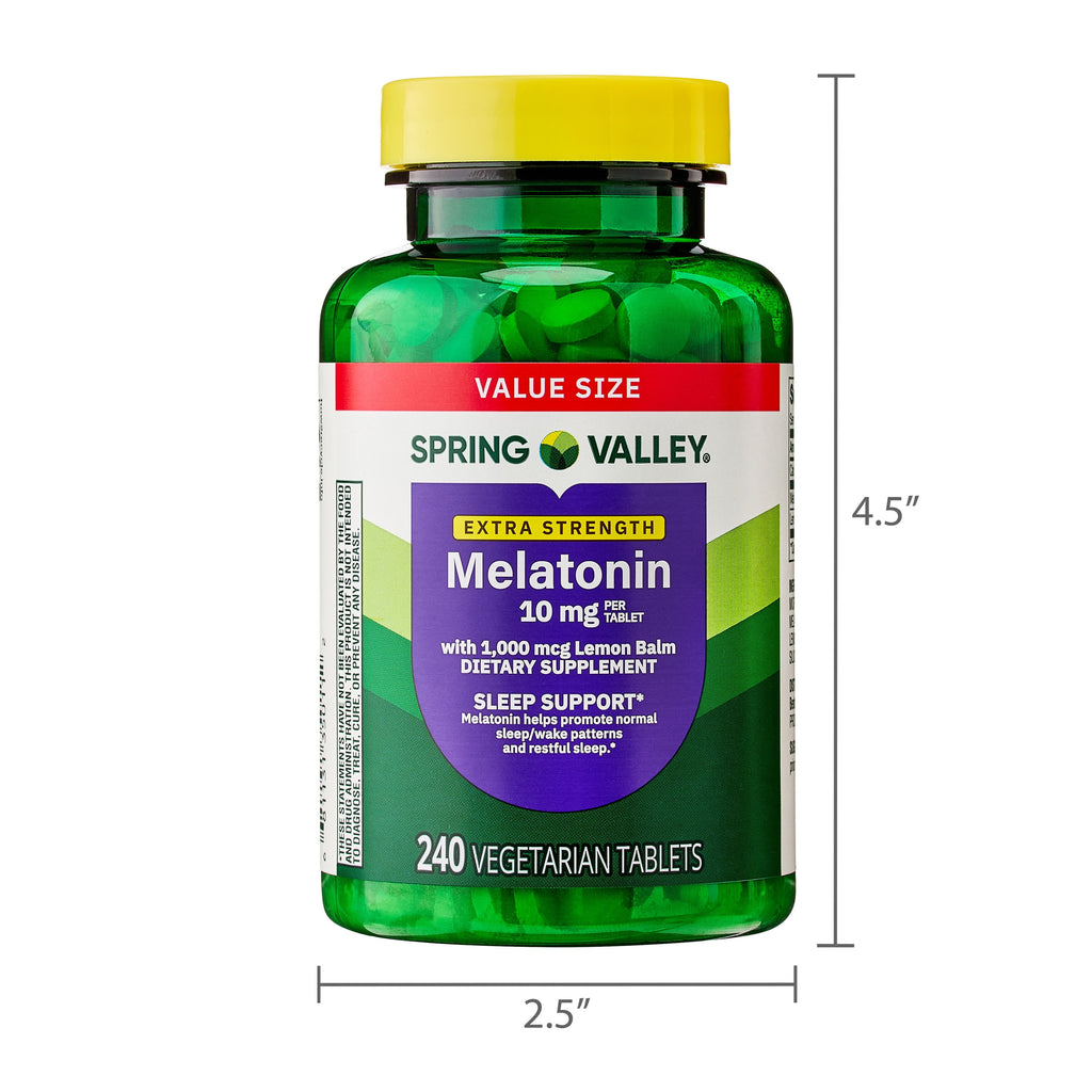 Spring Valley Extra Strength Melatonin Tablets Dietary Supplement Value Size, 10 mg, 240 Count
