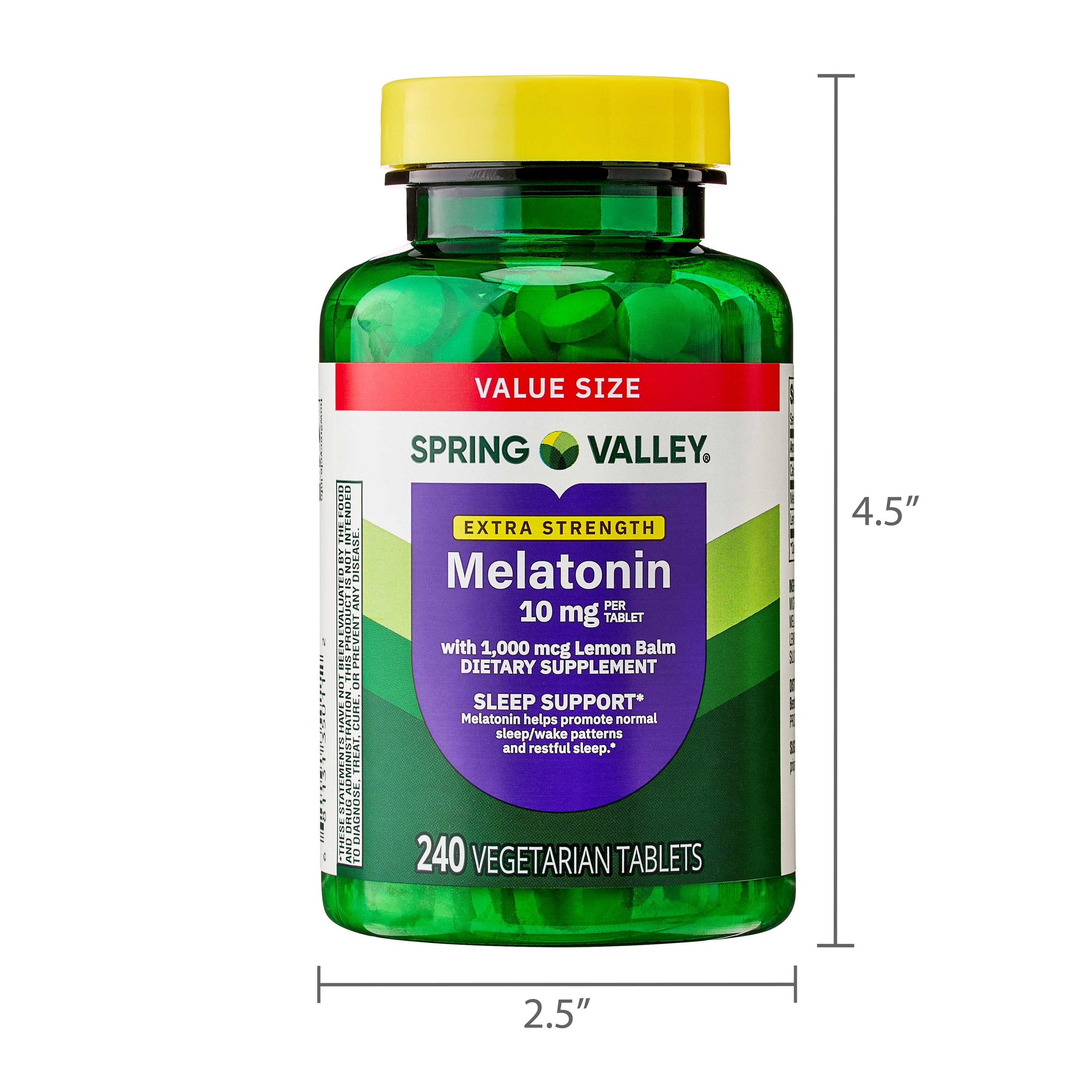 Spring Valley Extra Strength Melatonin Tablets Dietary Supplement Value Size, 10 mg, 240 Count